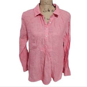 Jones new York Pink 100% linen Gathered‎ Babydoll Shirt Size Medium